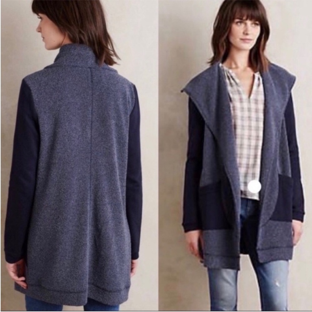 Anthropologie Saturday Sunday Open Cardigan Womens S Boucle Blue Layered Boho